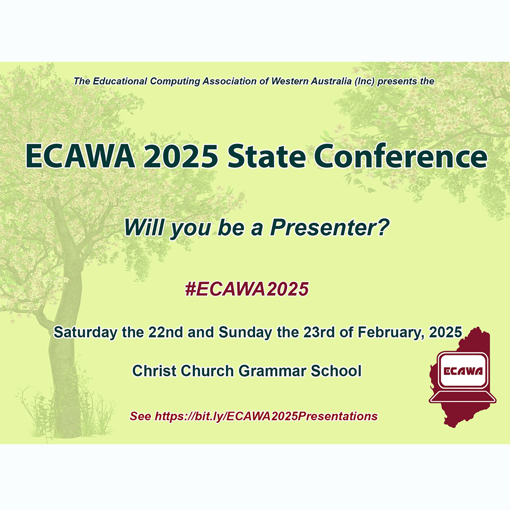 Would you like to offer at a presentation for the ECAWA 2025 State Conference, #ECAWA2025, on Saturday the 22nd and / or Sunday the 23rd of February 2025 at Christ Church Grammar School Preparatory School? If so, please hurry to submit your offer of a presentation at https://bit.ly/ECAWA2025Presentations