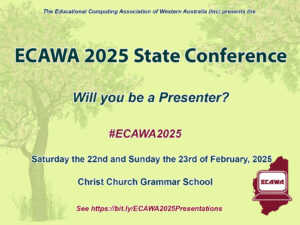 Would you like to offer at a presentation for the ECAWA 2025 State Conference, #ECAWA2025, on Saturday the 22nd and / or Sunday the 23rd of February 2025 at Christ Church Grammar School Preparatory School? If so, please hurry to submit your offer of a presentation at https://bit.ly/ECAWA2025Presentations